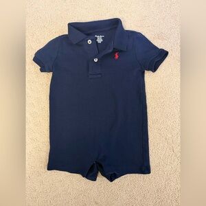 Ralph Lauren Navy Polo Romper Red Pony Baby Boy 12M Classic Preppy